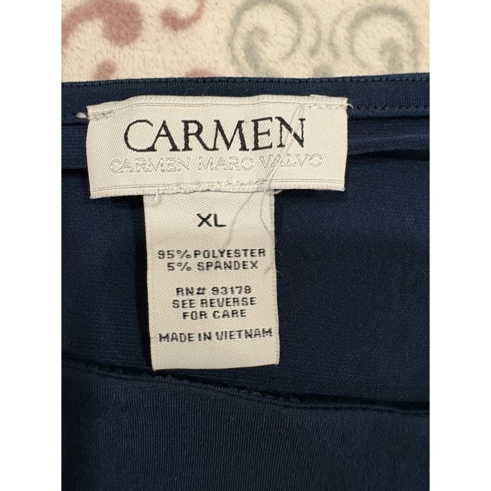 Carmen Marc Valvo Navy Blue Boat Neck Keyhole 3/4 Sleeve Blouse XL RN 93178 - Picture 2 of 7